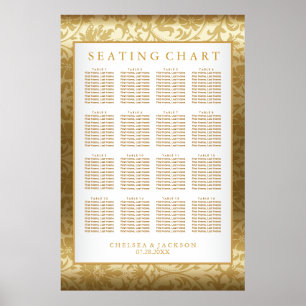 Gold Damask en White - Seating Chart Poster