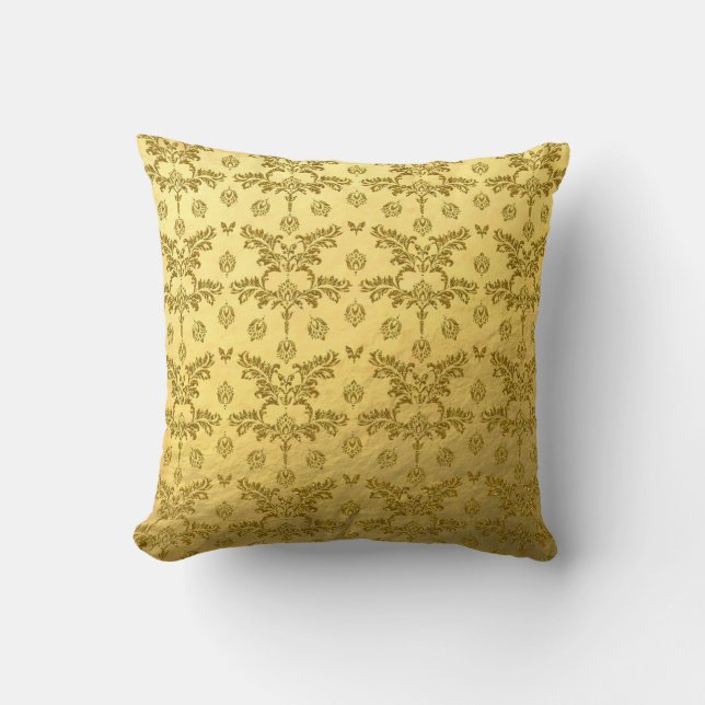 Gold Damask Faux Gold Foil Sierkussen (Voorkant)