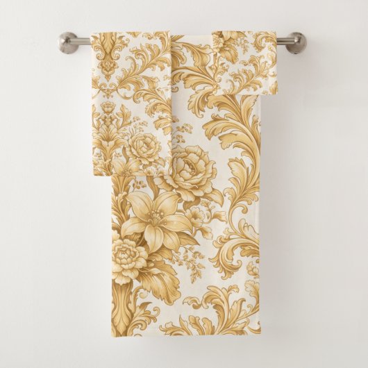 Gold Damask Floral Bad Handdoek (Insitu)