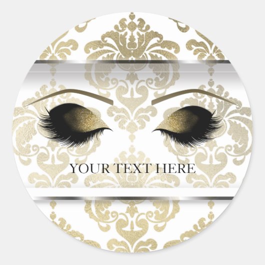 Gold Damask  Glam Modern Makeup Eyelashes Ronde Sticker (Voorkant)