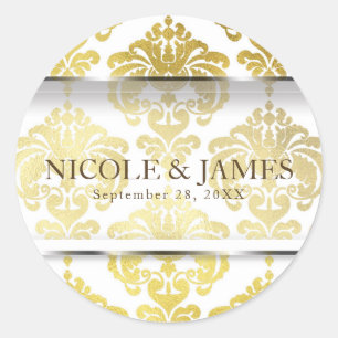 Gold Damask  Glam Wedding Event Favor Ronde Sticker