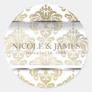 Gold Damask Glam Wedding Event Favor Ronde Sticker