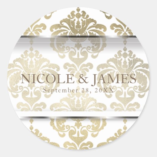 Gold Damask  Glam Wedding Event Favor Ronde Sticker (Voorkant)