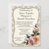 Gold Damask Gold Lijst Rozen 50e Jubileum Kaart (Voorkant)