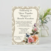 Gold Damask Gold Lijst Rozen 50e Jubileum Kaart (Staand voorkant)