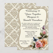 Gold Damask Gold Lijst Rozen 50e Jubileum Kaart (Voorkant / Achterkant)
