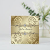 Gold Damask Gold Party Kaart (Staand voorkant)