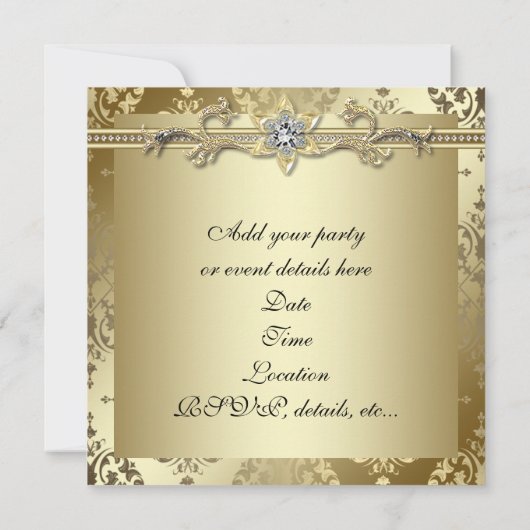 Gold Damask Gold Party Kaart (Achterkant)
