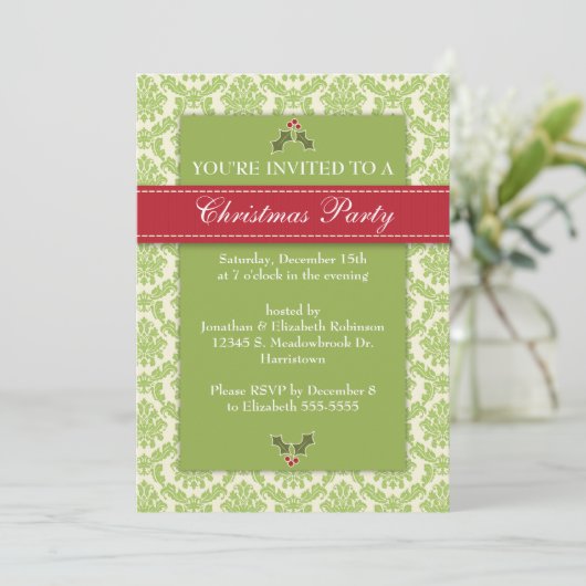 Gold Damask Holiday Kaart (Staand voorkant)