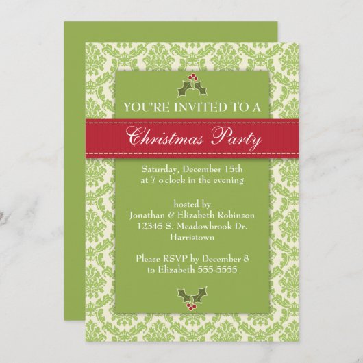 Gold Damask Holiday Kaart (Voorkant / Achterkant)