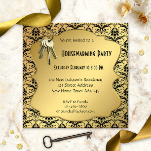 Gold & Damask Housewarming Party Uitnodiging