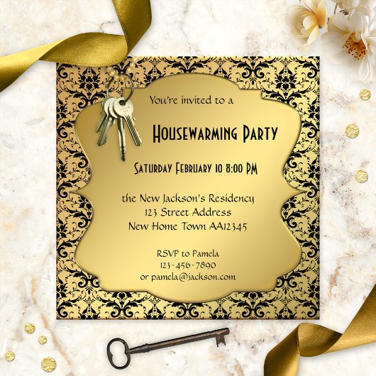 Gold & Damask Housewarming Party Uitnodiging