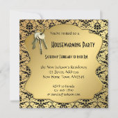 Gold & Damask Housewarming Party Uitnodiging (Voorkant)