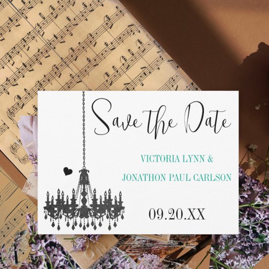 Gold Damask Je foto op Chandelier Wedding Save The Date