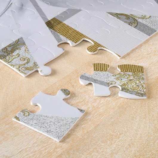 Gold Damask Jubileum Photo Puzzle Legpuzzel (Zijkant)