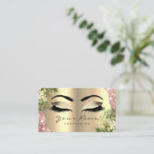 Gold Damask Makeup Artist Lashes Floral Mint Pink Visitekaartje (Staand voorkant)