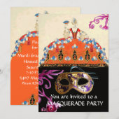 GOLD DAMASK MASK EN ORANJE LADY MASQUERADE PARTIJ KAART (Voorkant / Achterkant)