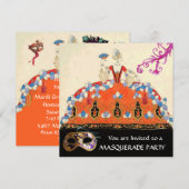 GOLD DAMASK MASKS, ORANJE LADY MASQUERADE PARTIJ KAART (Voorkant / Achterkant)