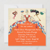 GOLD DAMASK MASKS, ORANJE LADY MASQUERADE PARTIJ KAART (Achterkant)