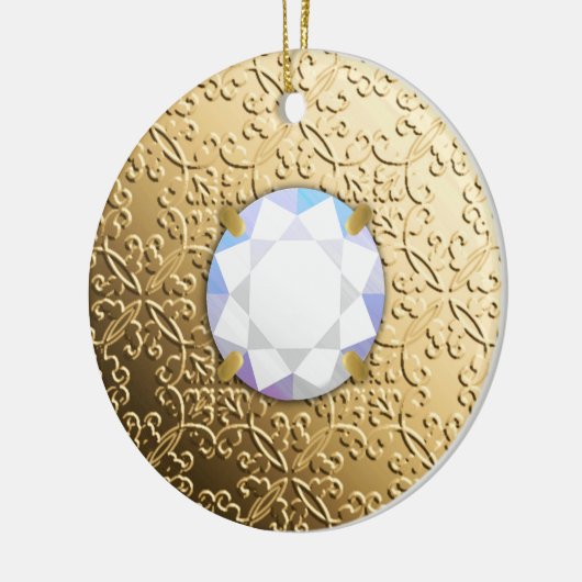 Gold Damask met een faux diamantedelsteen Keramisch Ornament (Links)