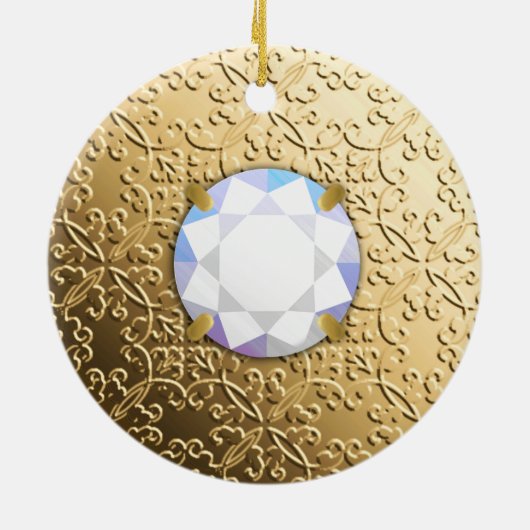 Gold Damask met een faux diamantedelsteen Keramisch Ornament (Achterkant)