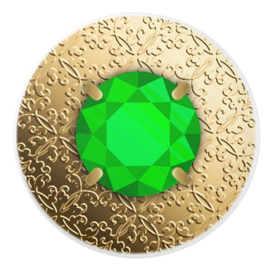 Gold Damask met een faux emerald gemstone Keramische Knop (Voorkant)