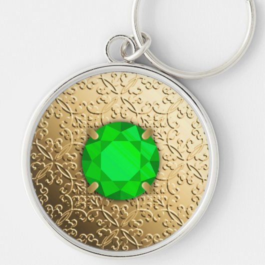Gold Damask met een faux emerald gemstone Sleutelhanger (Voorkant)