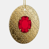 Gold Damask met een faux garnetsteen Keramisch Ornament (Rechts)