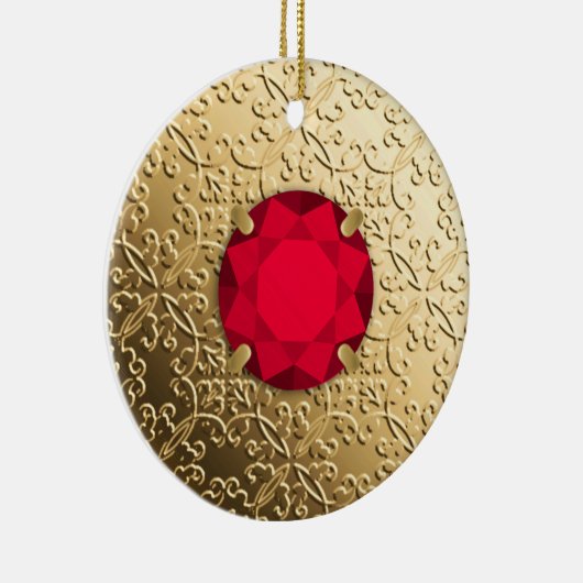 Gold Damask met een faux garnetsteen Keramisch Ornament (Rechts)