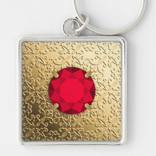 Gold Damask met een faux garnetsteen Sleutelhanger