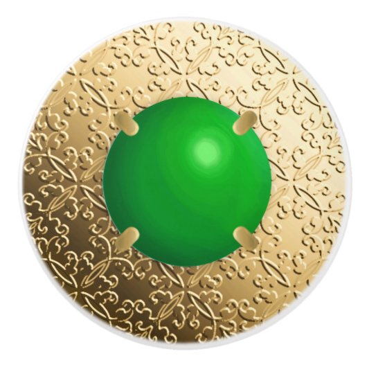 Gold Damask met een faux jade gemstone Keramische Knop (Voorkant)