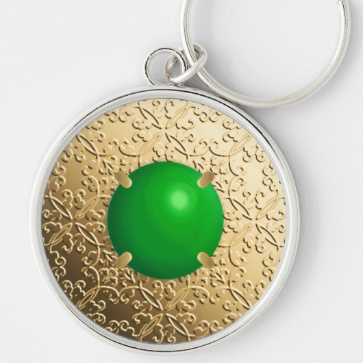Gold Damask met een faux jade gemstone Sleutelhanger (Voorkant)