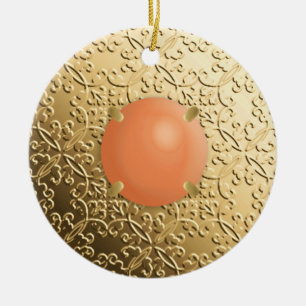 Gold Damask met een faux koraalsteen Keramisch Ornament