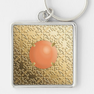 Gold Damask met een faux koraalsteen Sleutelhanger