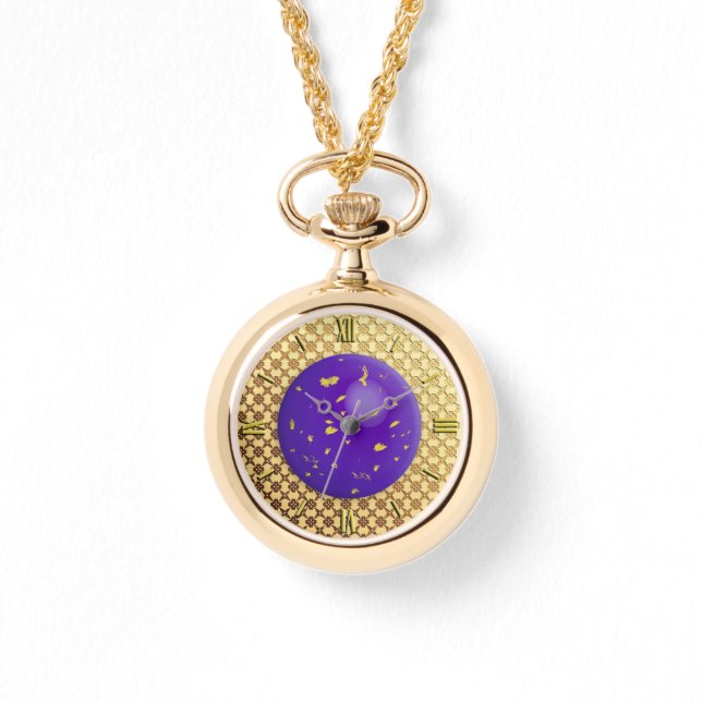 Gold Damask met een faux lapis lazuli gemstone Horloge (Voorkant)