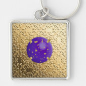 Gold Damask met een faux lapis lazuli gemstone Sleutelhanger (Voorkant)