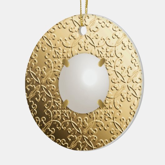 Gold Damask met een faux mabe parel Keramisch Ornament (Links)