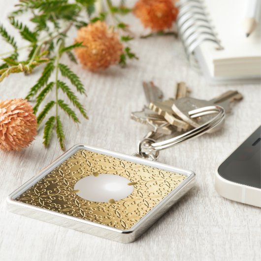 Gold Damask met een faux mabe parel Sleutelhanger (Zijkant)