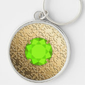 Gold Damask met een faux peridot gemstone Sleutelhanger (Voorkant)