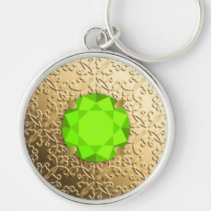 Gold Damask met een faux peridot gemstone Sleutelhanger