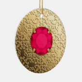 Gold Damask met een faux ruby gemstone Keramisch Ornament (Rechts)