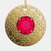 Gold Damask met een faux ruby gemstone Keramisch Ornament (Voorkant)