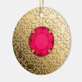 Gold Damask met een faux ruby gemstone Keramisch Ornament (Links)