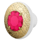 Gold Damask met een faux ruby gemstone Keramische Knop (Rechts)