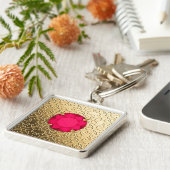 Gold Damask met een faux ruby gemstone Sleutelhanger (Zijkant)