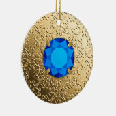 Gold Damask met een faux sapphire gemstone Keramisch Ornament (Rechts)
