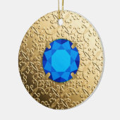 Gold Damask met een faux sapphire gemstone Keramisch Ornament (Links)