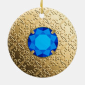 Gold Damask met een faux sapphire gemstone Keramisch Ornament (Achterkant)