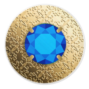 Gold Damask met een faux sapphire gemstone Keramische Knop