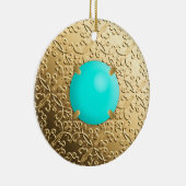 Gold Damask met een faux turquoise gemstone Keramisch Ornament (Rechts)